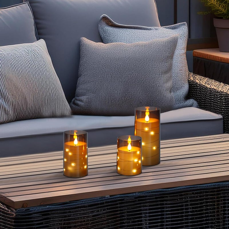 Aignis Flickering Flameless Candles Battery Operated Candles LED Candles with Remote Timer for Home/Wedding/Birthday/Holiday Decor, Grey 3D Flame Set of 3 (D3 xH4 5" 6") - Image 5